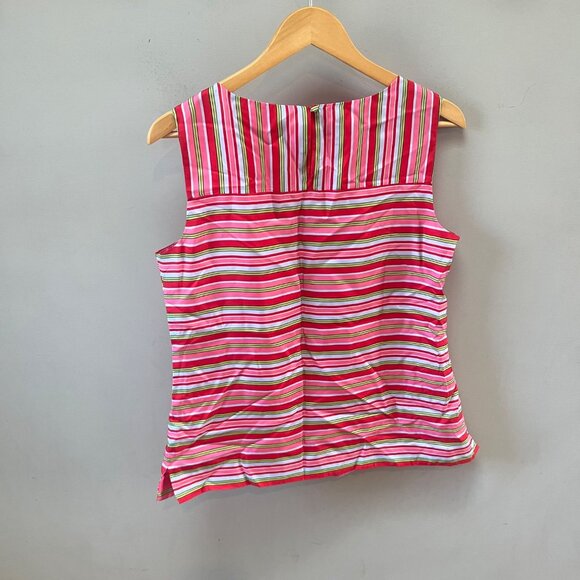 Talbots Summer Colors Pink and Green Striped 100% Silk Sleeveless Blouse- Size 1 - Picture 3 of 4